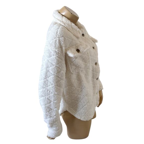 ALMOST FAMOUS Womens Size Small Off White Sherpa Fleece Button Front Jacket - Picture 3 of 8